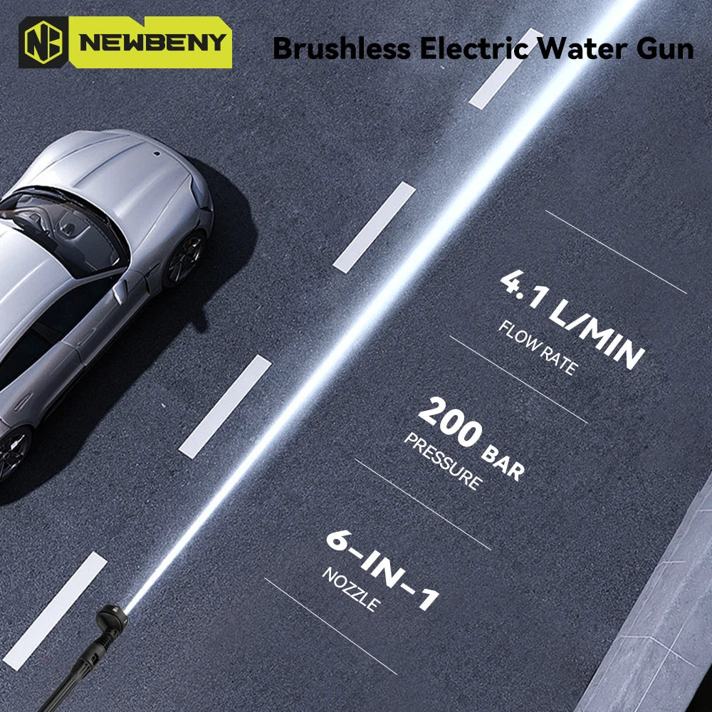 6-in-1 Cordless Pressure Washer Gun – 200 Bar High Pressure, Compatible with Makita Battery