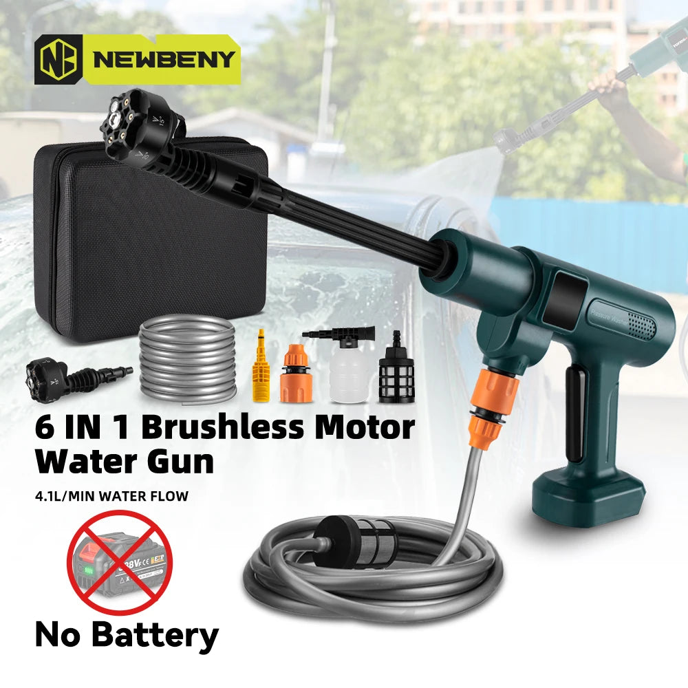 6-in-1 Cordless Pressure Washer Gun – 200 Bar High Pressure, Compatible with Makita Battery